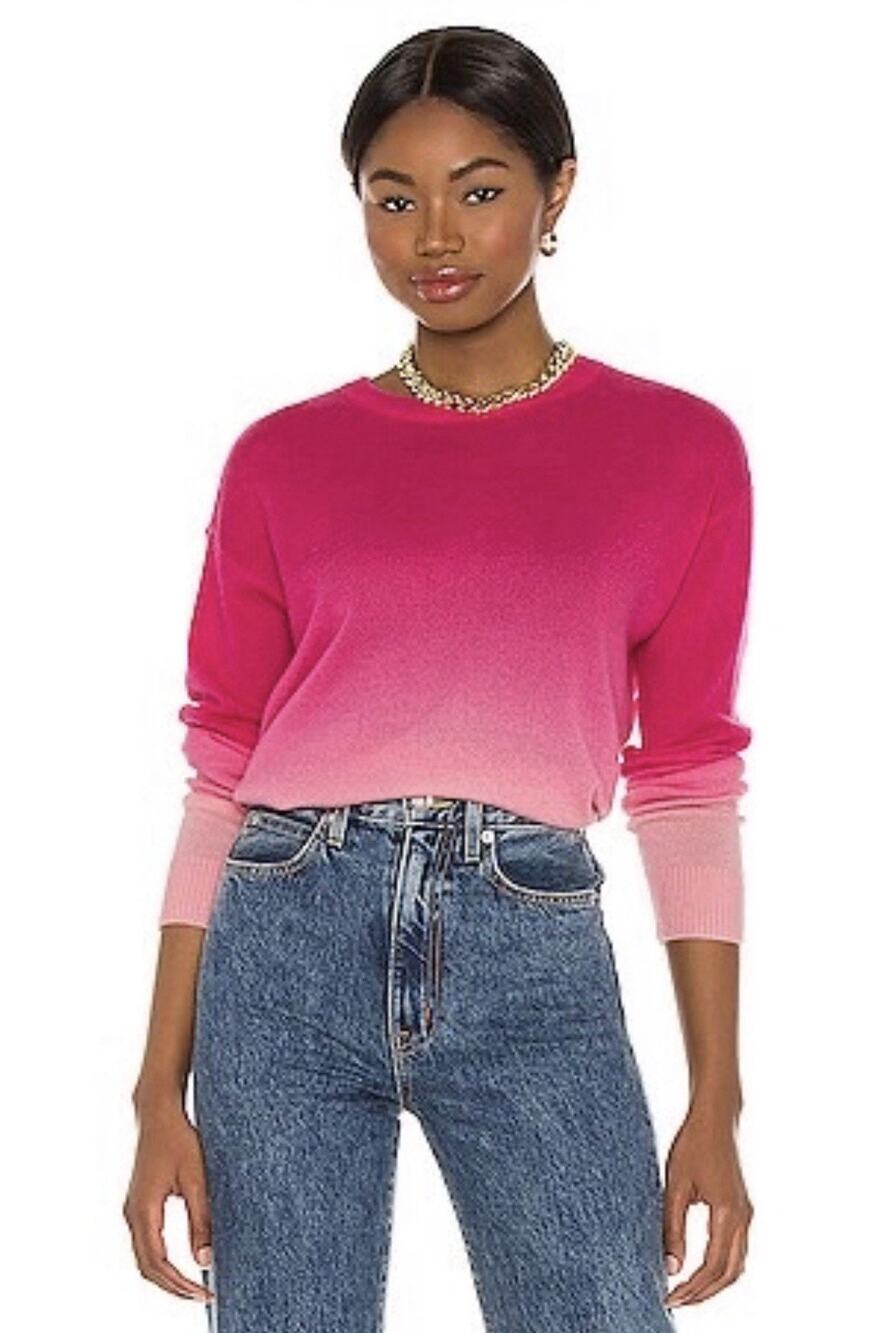ALICE + OLIVIA Gleeson Cashmere Sweater Dip Dye Ombre Wild Pink Long Sleeve L